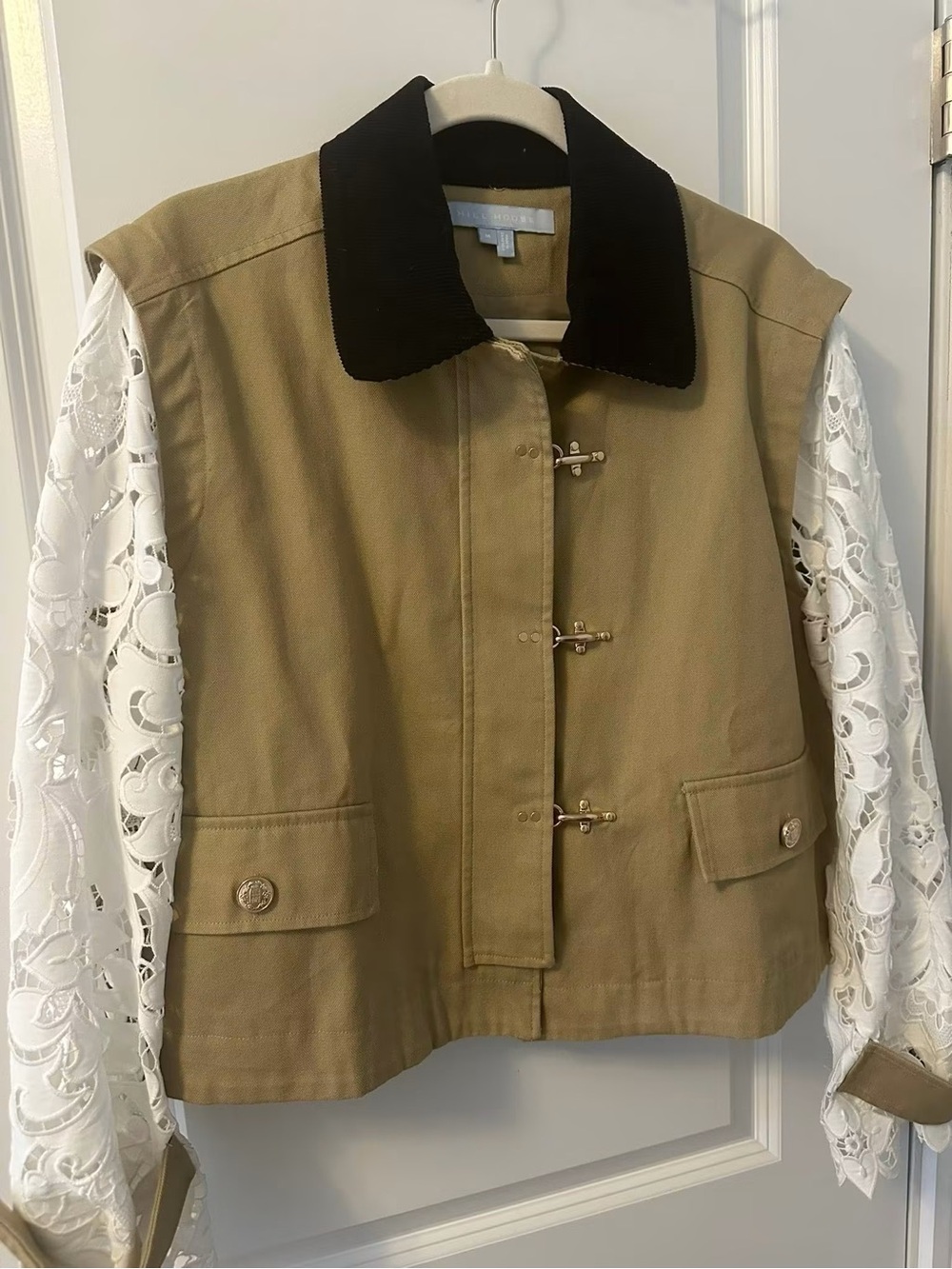 Hill House Clarisse Jacket with Lace White Sleeves and Tan Body - Picture 4 of 6